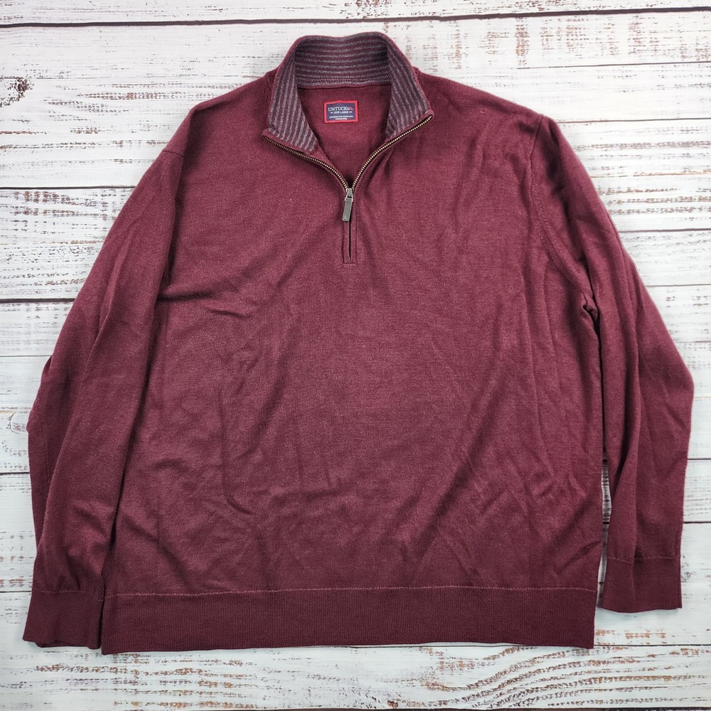 UNTUCKit Belguardo Maroon 100% Extra Fine Merino Wool 1/4 Zip Sweater Mens‎ XXXL